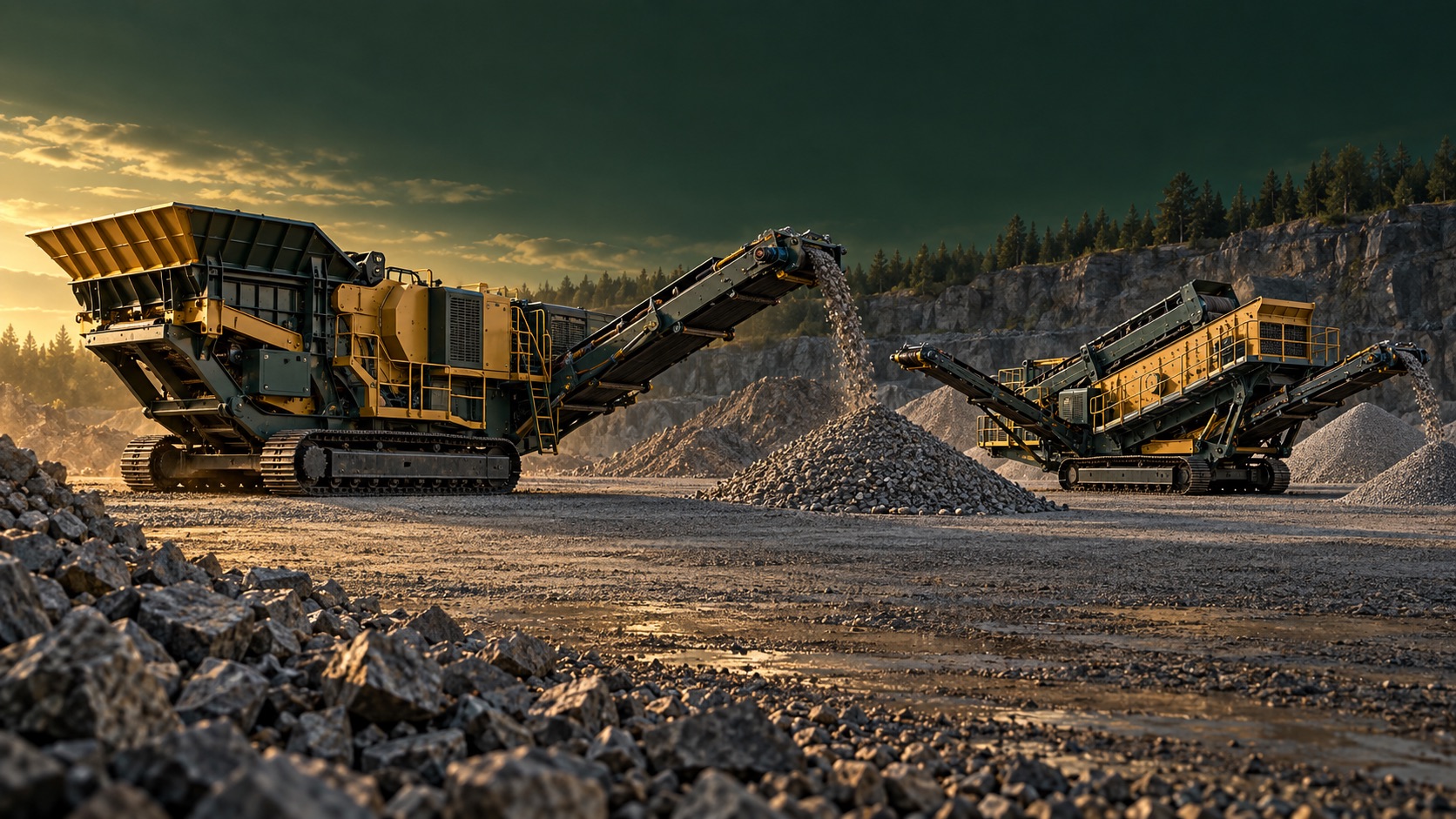 Jaw, cone and impact crushers. Screens, trommels and conveyors.